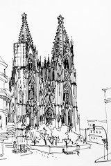 Fototapeta premium Koln (Cologne) dome gothic church speed drawing architectural ink sketch, Germany, Europe