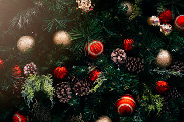 Obraz na płótnie Canvas topview flatlay of Christmas Garland with Wreath decorating christmas and happy newyear festive ideas concept