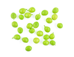 Top view of green peas isolated on white background.