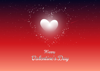 Happy Valentine's Day decorative with Hearts and stars on the red sky