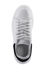 Sport shoes. White sneaker with a black insert on a white background.