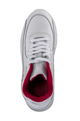 Sport shoes. White sneaker with a red insert on a white background.
