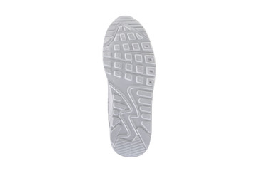 Sole white polyurethane sneaker on a white background.Bottom sports shoes polyester