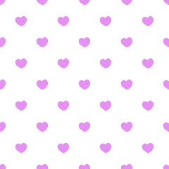 Geometric purple hearts seamless pattern on white background. Valentines Day backdrop. Design for fabric, textile print, wrapping paper. Vector illustration