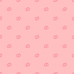 Simple geometric hearts seamless pattern on pink background. Valentines Day backdrop. Design for fabric, textile print, wrapping paper. Vector illustration