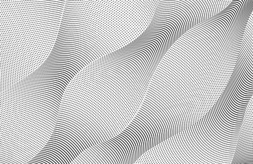 Black dotted diagonal lines. Digital halftone pattern. Abstract technology background, textured surface. Electromagnetic waves concept. Monochrome vector op art design. EPS10 illustration - obrazy, fototapety, plakaty