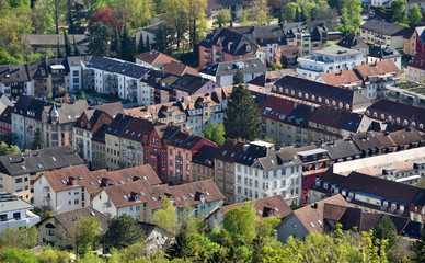 Fototapeta na wymiar Aerial top view of a residential area in the European city of Germany. European housing, a cute European city