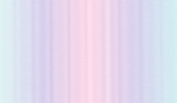 Pink, blue, teal watermark pattern. Line art design. Zigzag curves. Vector abstract background. Multicolored gradient. Guilloche pattern for passport, banknote protection, cheque. EPS10 illustration