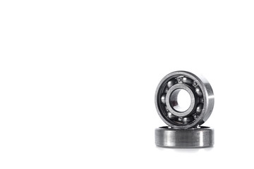 Colsed up used ball bearings isolated on white background with copy space