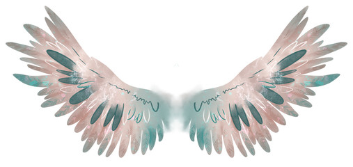 Fototapeta na wymiar Beautiful watercolor light creamy turquose wings