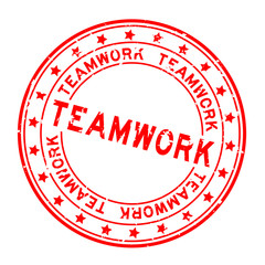 Grunge red teamwork word round rubber seal stamp on white background