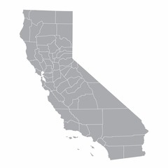 A gray map of California counties isolated on white background - obrazy, fototapety, plakaty