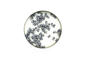 Guns, ammunition, compressed gas on a white background.