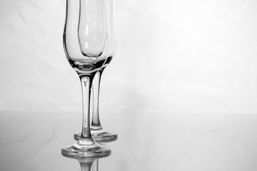empty wine glasses on white background