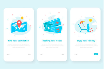 Travel onboarding screen user interface kit for mobile app templates concept. Modern flat design concept of web page design for mobile app and website