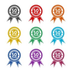Fifty years experience color icon set isolated on white background