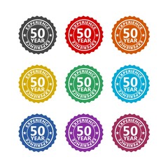 Fifty years experience color icon set isolated on white background