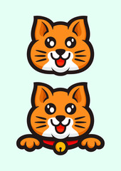 stock vector cute orange cat mascot logo set. logo, badge, and emblem with modern illustration concept style.