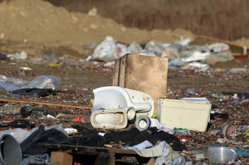 Nature near Ukrainian capital. Trash burning. Air pollution. Environmental contamination. Illegal junk dump. Near Kiev, Ukraine