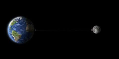 distance from the planet Earth to Moon graphic illustration lunar distance  on black background, some elements of this image furnished by NASA