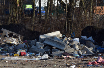 Nature near Ukrainian capital. Trash burning. Air pollution. Environmental contamination. Illegal junk dump. Near Kiev, Ukraine