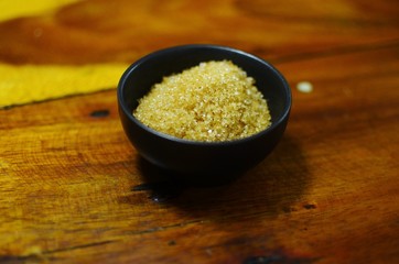 sea salt in a bowl on wooden background