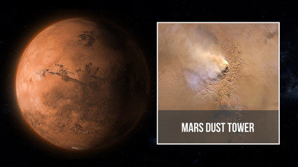 Planet Mars and dust tower illustration, some elements of this image furnished by NASA