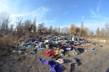 Nature near Ukrainian capital. Trash burning. Air pollution. Environmental contamination. Illegal junk dump. Near Kiev, Ukraine