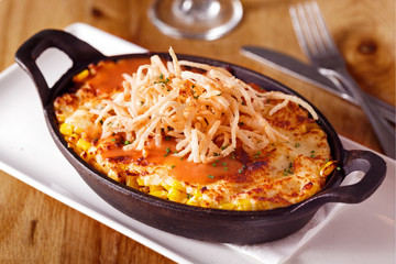 Shepherd's pie in a cast iron skillet