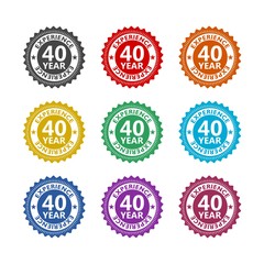 Forty years experience color icon set isolated on white background