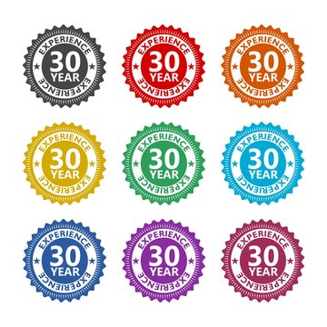 Thirty years experience color icon set isolated on white background