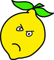 Angry lemon illustration isolated on white background. Funny and cute cartoon. Vector. 