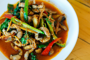 Eel with Thai spicy curry cooking with local food.