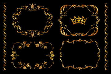 Vintage ornament. set. Metallic frame and borders.