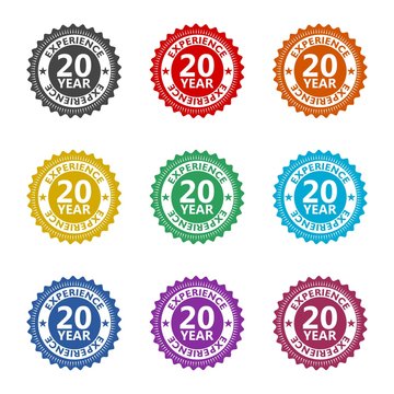 Twenty years experience color icon set isolated on white background