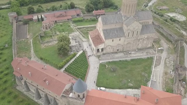 Aerial view to Alaverdi Monastery one of the biggest sacred objects in Georgia, located in Kakheti region, near Telavi town