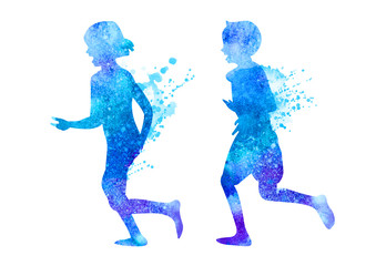 Boy and girl running fun happy