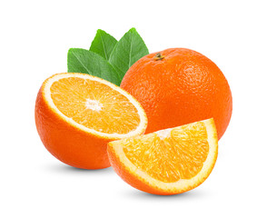Ripe half of orange citrus fruit isolated on white background
