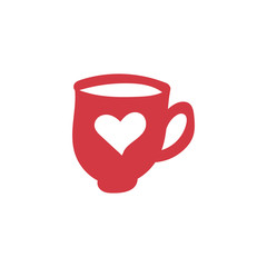 Red coffee mug vector icon in hand drawn, doodle style for posters, patterns.