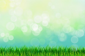 abstract background with green grass and flowers