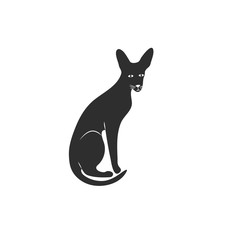 Cute character black style of cat. Simple silhouette icon of oriental shorthair breed for different design. 