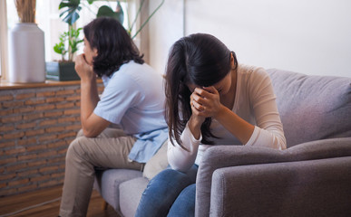 Couples are stressed and crying after an argument. Family crises and relationship problems that are...