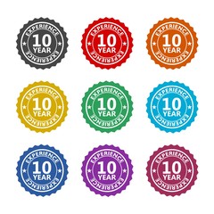Ten years experience color icon set isolated on white background