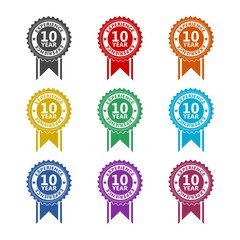 Ten years experience color icon set isolated on white background