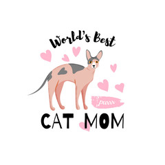 Fototapeta na wymiar Print with slogan for t-shirt graphic and other uses. Cute sphynx with text 