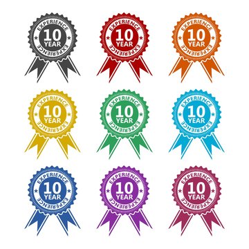 Ten years experience color icon set isolated on white background