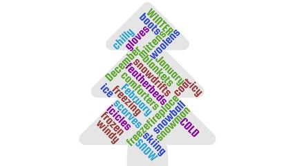 Winter word cloud on fir tree shape