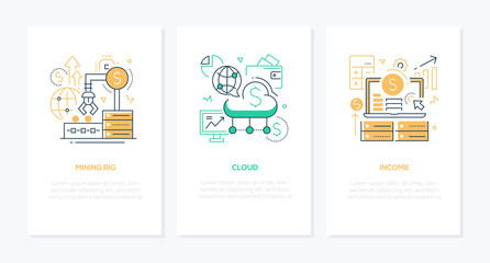 Technology and finance - vector line design style banners set