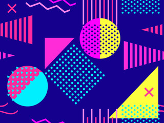 Memphis seamless pattern. Retro background, geometric shapes in the style of memphis 80s and 90s. Vector illustration