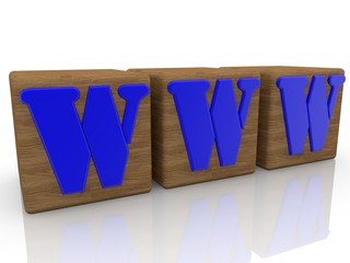 WWW concept in blue on wooden cubes